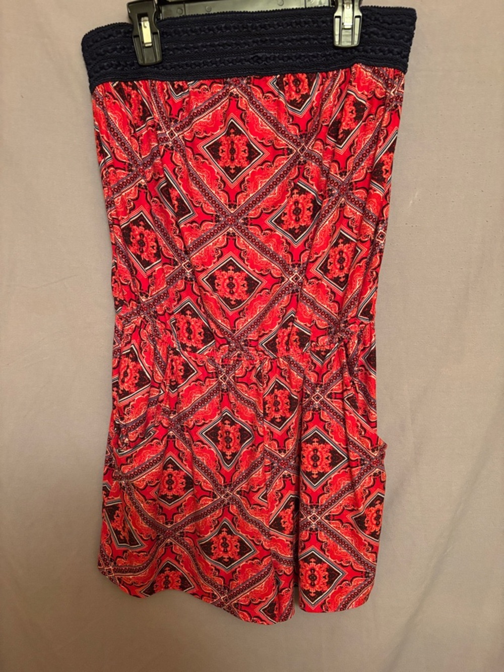 Strapless Red Patterned Summer Romper